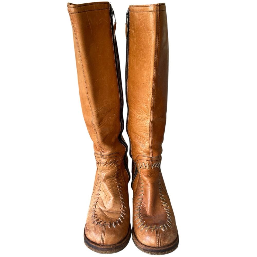 Vintage Rare 60s 70s Boho Hippie Brown Leather Moc Toe Wood Clog Boots 7.5/8
